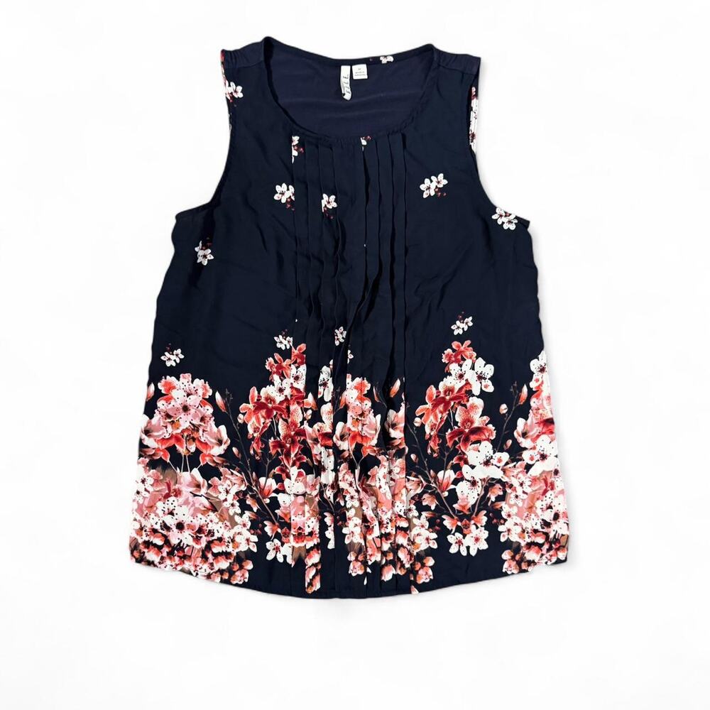 Navy floral print sleeveless blouse